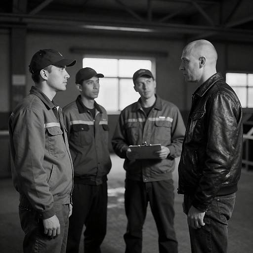 Black and White Factory Meeting Scene