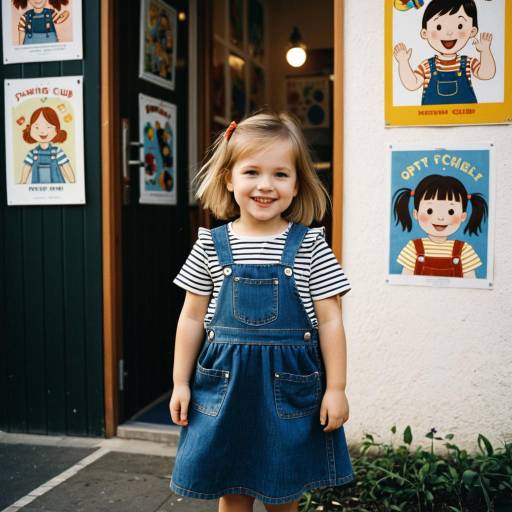 Toddler Girl in Denim Pinafore Dress Standing Outdoors