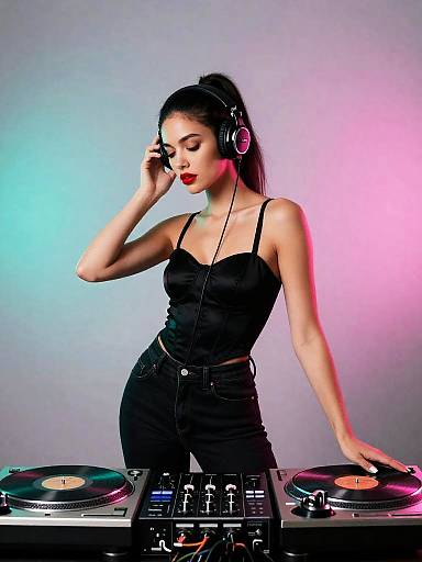 Stylish Female DJ in Neon Club