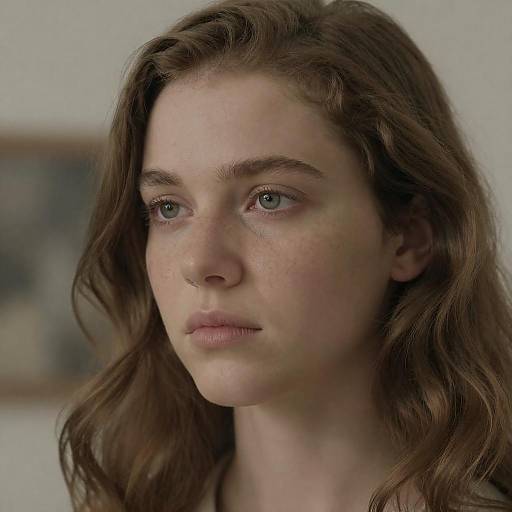 Contemplative Freckled Woman Close-Up Portrait