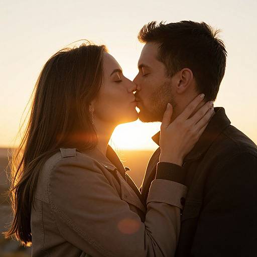 Romantic Sunset Kiss Embrace