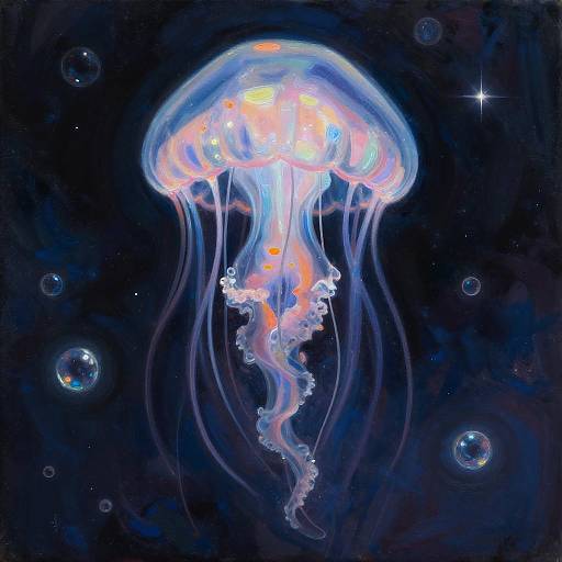 Surreal Galactic Jellyfish Oil Painting