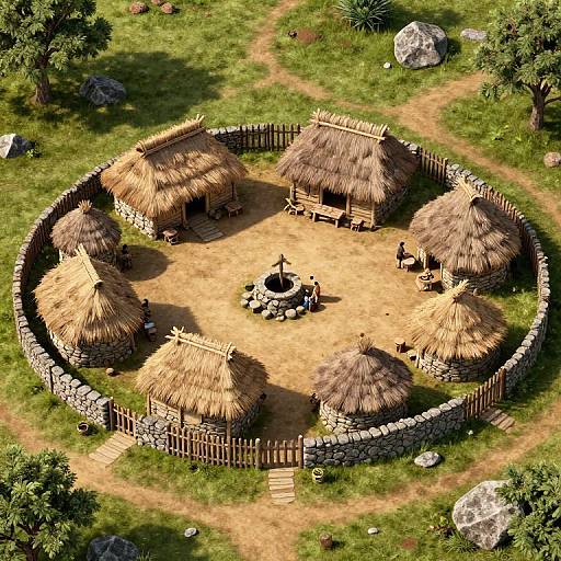 Ultra-Realistic Stone-Age Village Scene