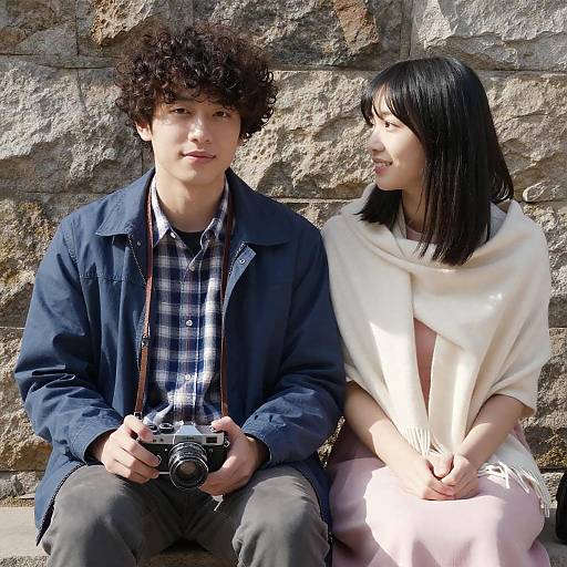 Young Asian Couple with Vintage Camera