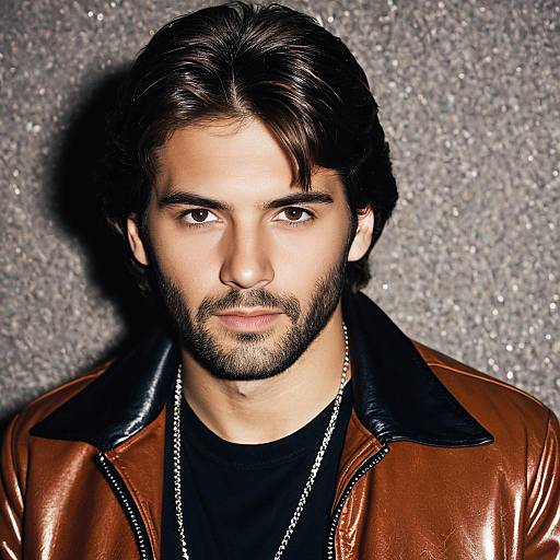 Young man in brown leather jacket portrait