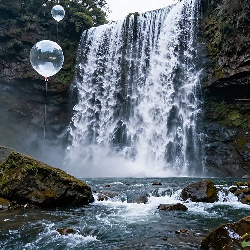 Surreal Backward River with Floating Waterfalls