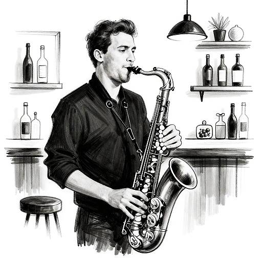 Saxophone Player in Minimalist Bar Sketch