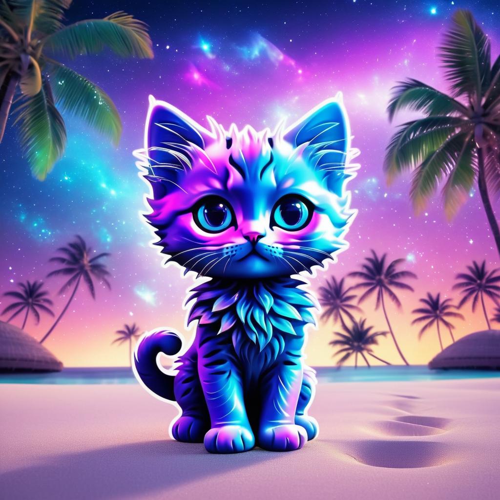 Adorable Alien Kitten on Cosmic Beach