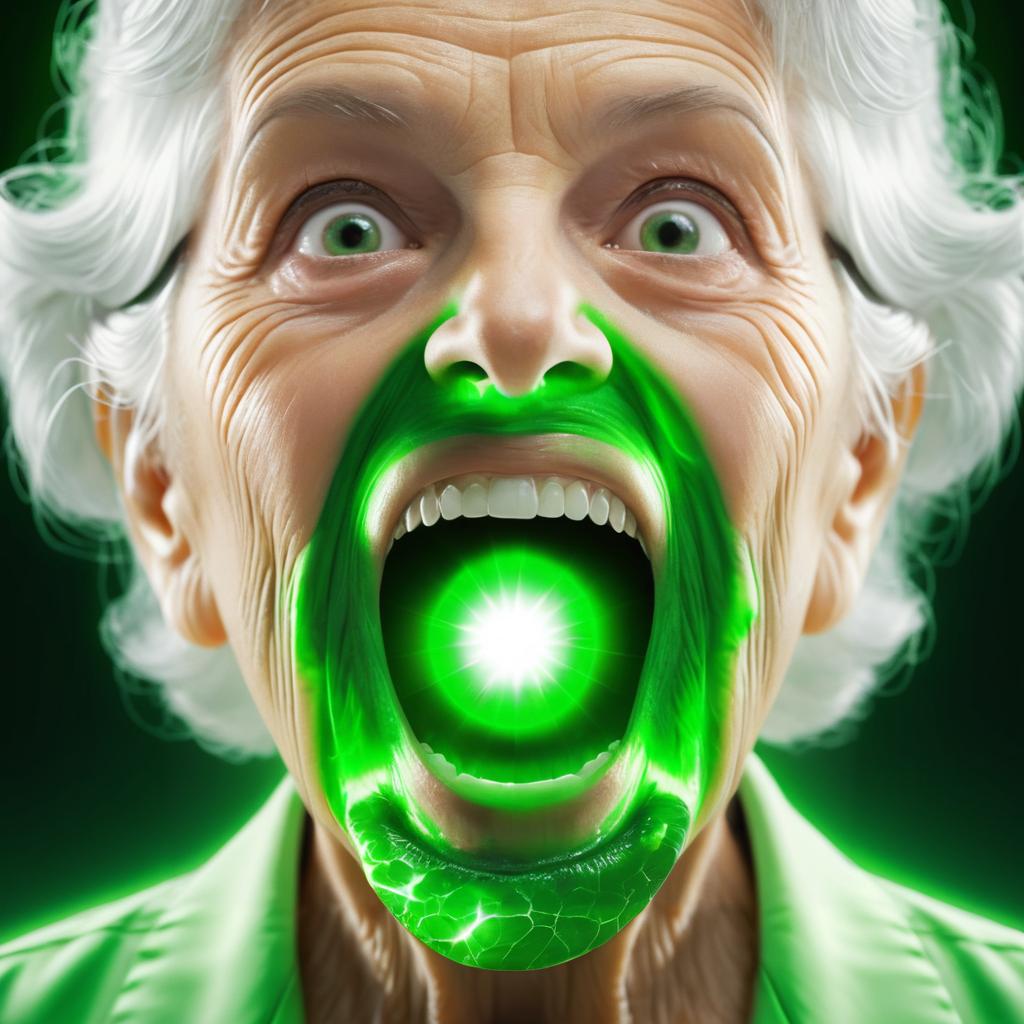 Elderly Woman with Glowing Green Eyes