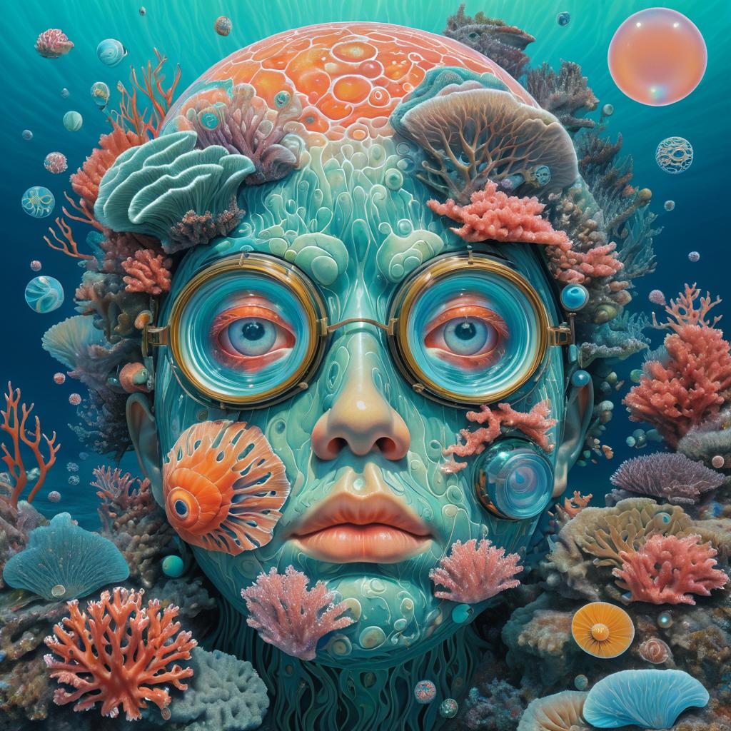 Surreal Anatomical Face with Sea Creatures