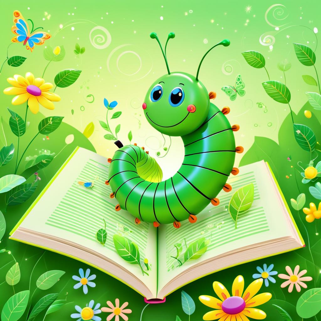 Whimsical Caterpillar Reading in Garden