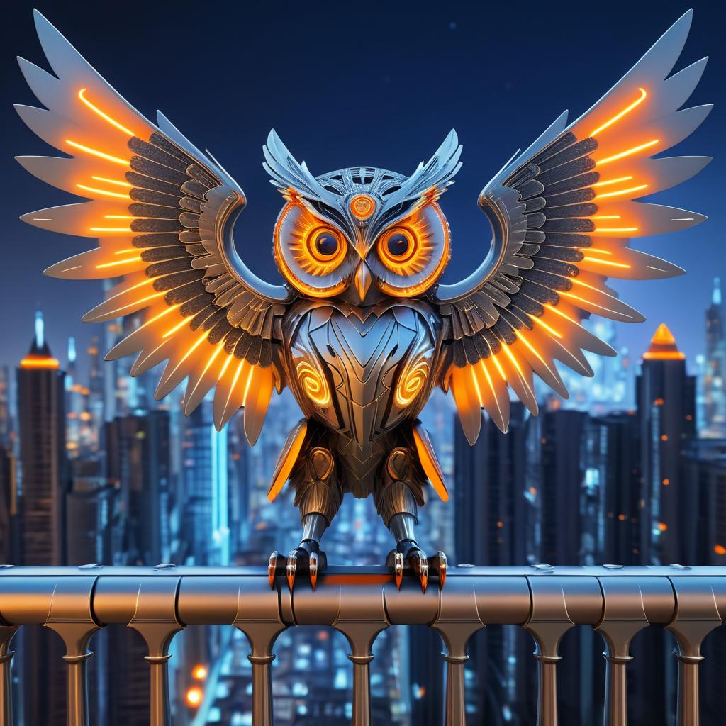 Art Deco Cyber Owl in Urban Nightscape