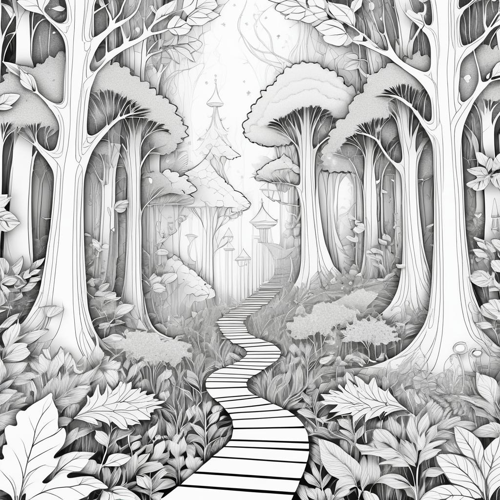 Enchanted Forest Line Art Coloring Page