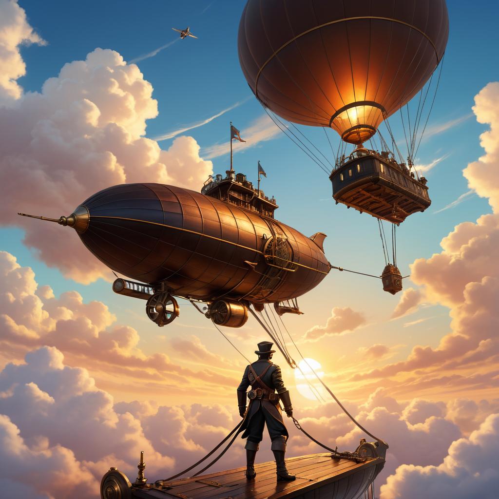 Steampunk Pilot's Daring Sunset Adventure