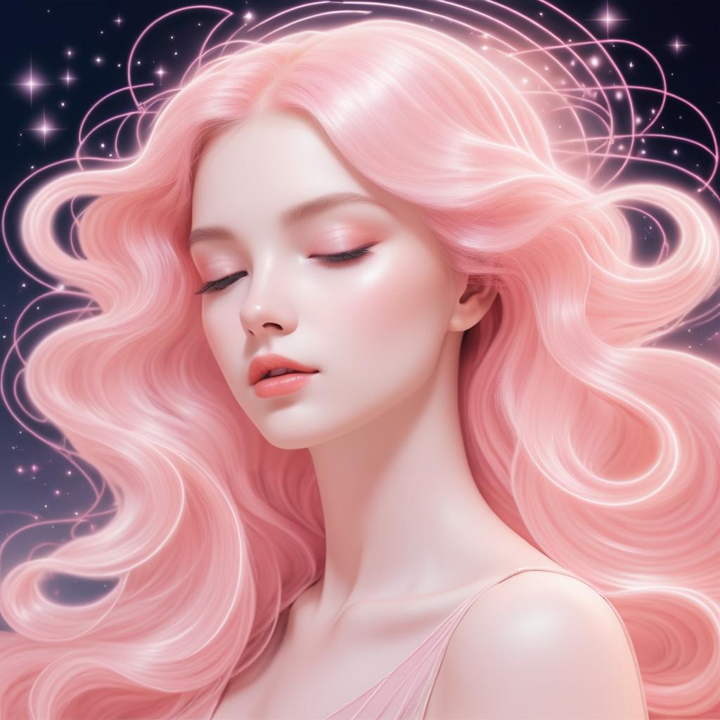 Whimsical Ethereal Woman with Rose Pink Hair