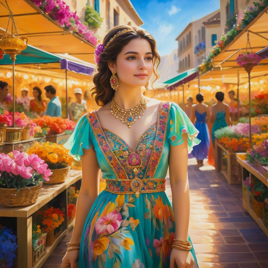 Charming Woman in Vibrant Marketplace