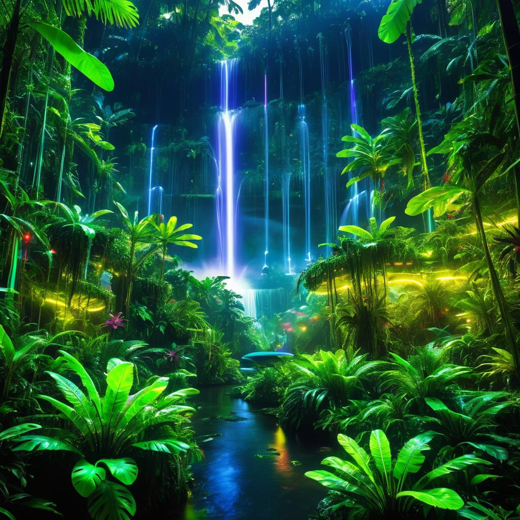 Futuristic Jungle with Neon Krakens