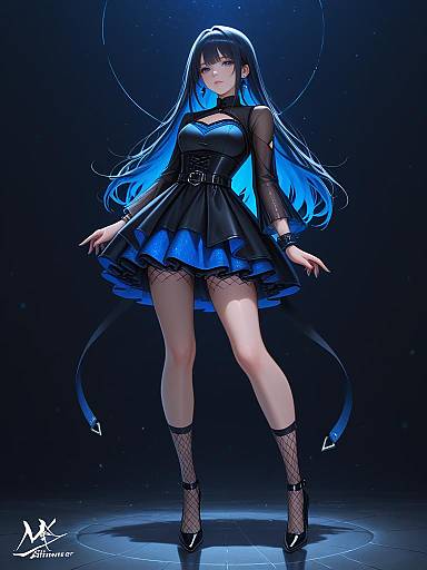 Chic Midnight Blue Fishnet Dress Fashion