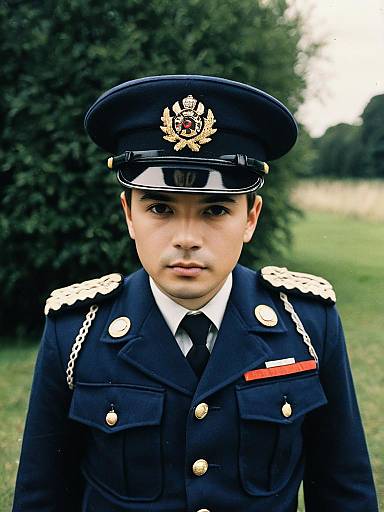 Young Man in Formal Military Uniform Outdoors