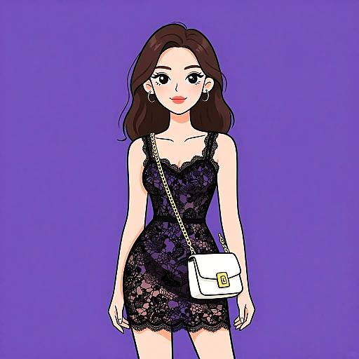 Elegant Woman in Black Lace Dress