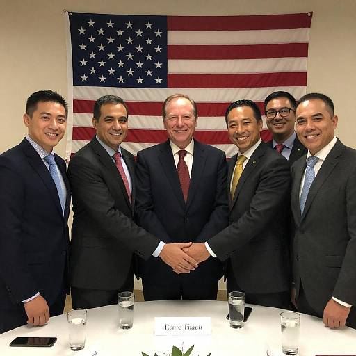 Formal Gathering of Six Smiling Men