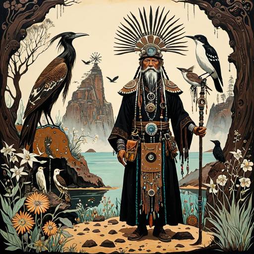 Steampunk Shaman in a Mystical Landscape