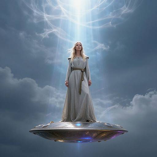 Ethereal Robed Woman on Floating Disc