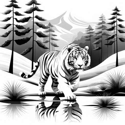 Monochrome Tiger in Minimalistic Landscape