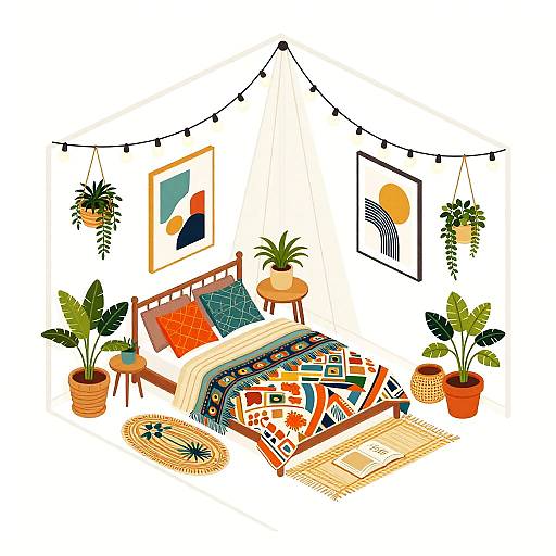 Isometric Vibrant Bohemian Bedroom