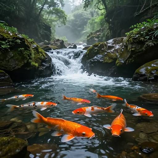 Luminous Koi Swimming Upstream