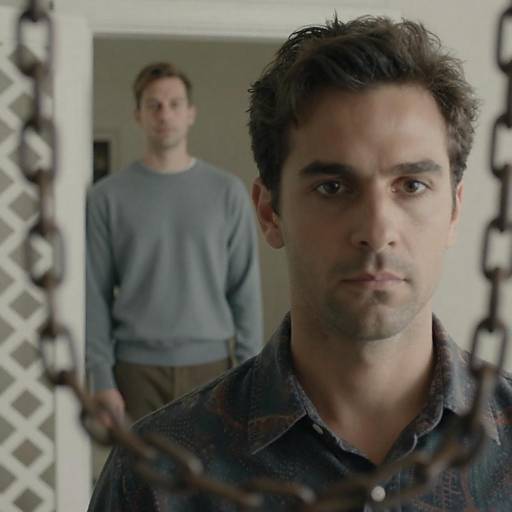 Portrait of Two Men in Lattice Doorway