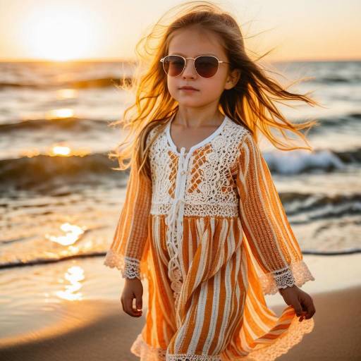 Toddler girl at sunset beach
