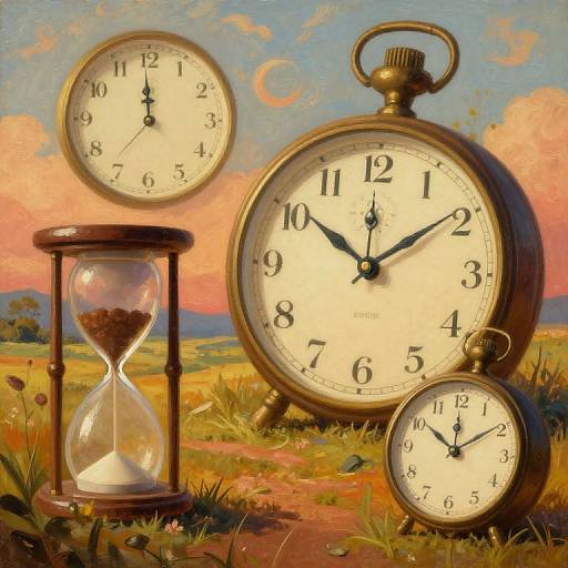 Surreal Vintage Timepieces and Hourglass Landscape