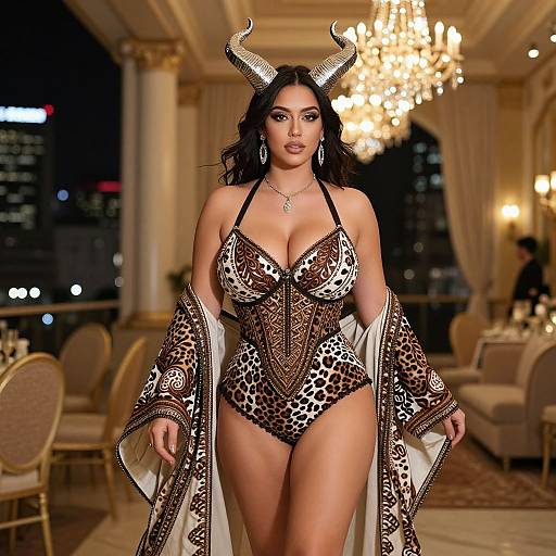 Elegant Woman in Leopard Print Evening