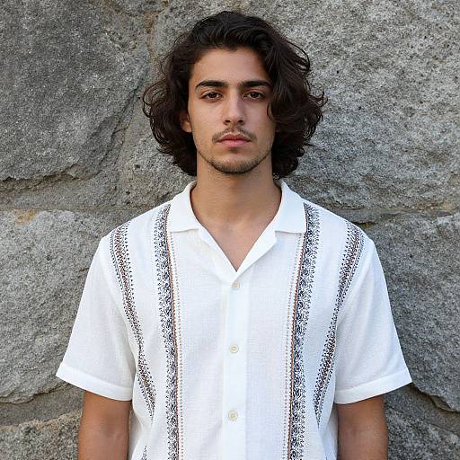 Casual Young Man Against Stone Wall