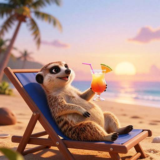 Happy Meerkat on Tropical Lounge Chair