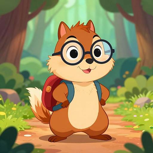 Adventurous Cartoon Chipmunk in Magical Forest