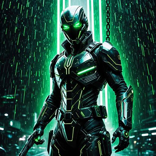 Neon Cyborg Assassin in Futuristic Stealth Suit