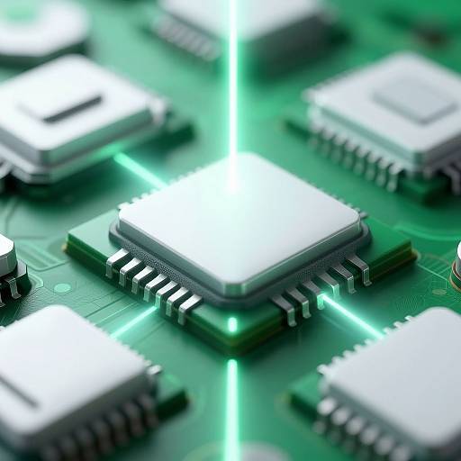 Luminous Green Computer Chip Closeup