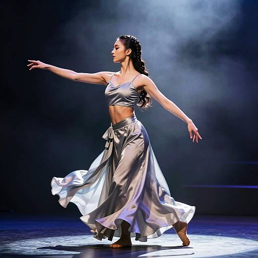 Female dancer in flowing silk costume on stage