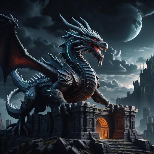 Majestic Dragon Amidst Ancient Castle Ruins Majestic Dragon Amidst Ancient Castle Ruins