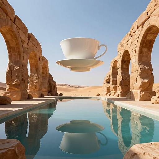 Surreal Desert with Floating Teacup