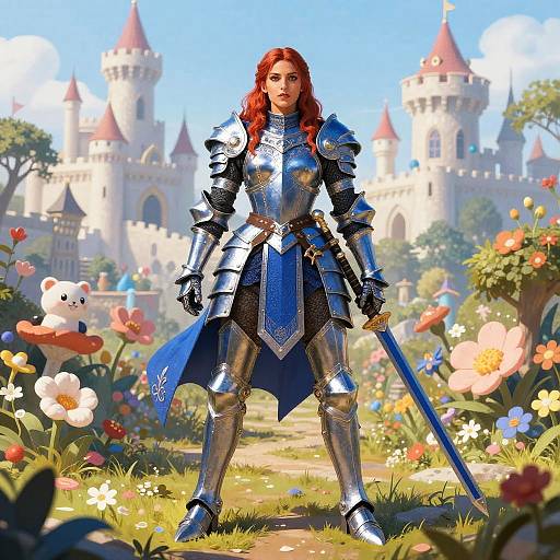 Ornate Blue-Armored Warrior in Bloom