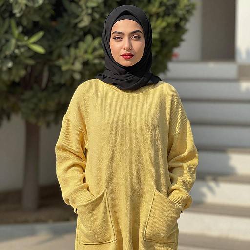 Young Woman in Yellow Knit Hijab