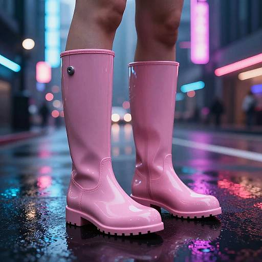 Neon Pink Latex Boots Cyberpunk Scene