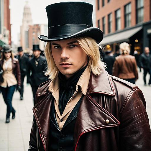 Young Man in Steampunk Sabo Cosplay with Top Hat