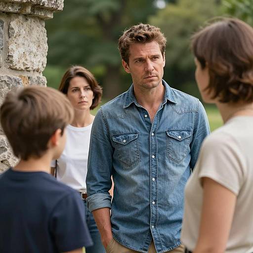 Outdoor Photograph of Four People by Stone
