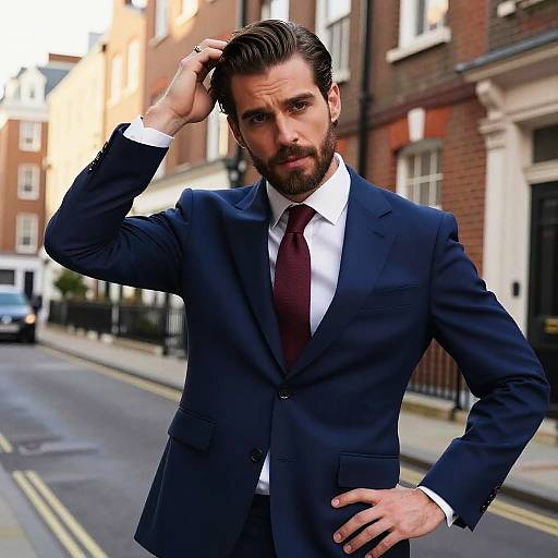 Elegant Man in Navy Suit at Golden Hour