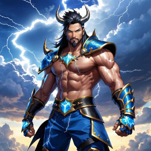 Muscular Blue-Skinned Boy with Lightning