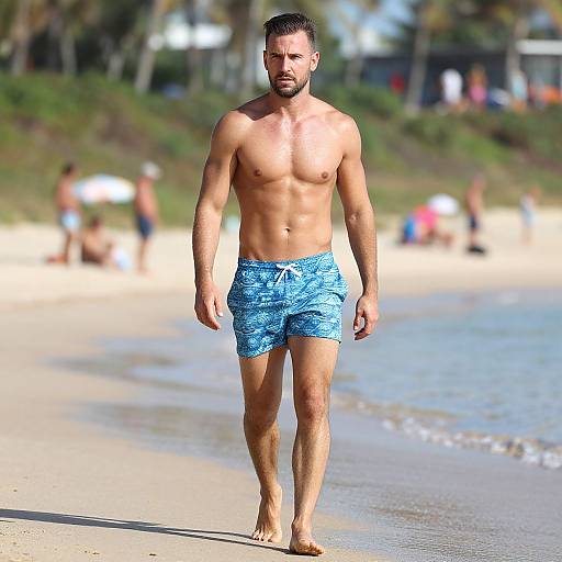 Confident Muscular Man on Sunny Beach